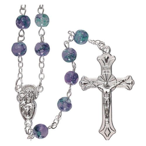 Glass rosary with marbled effect and amethyst 1