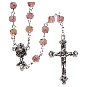 Glass rosary with pink marbled effect