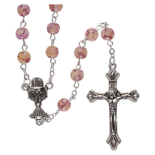 Glass rosary with pink marbled effect 1