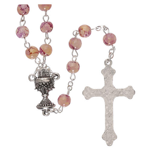 Glass rosary with pink marbled effect 2