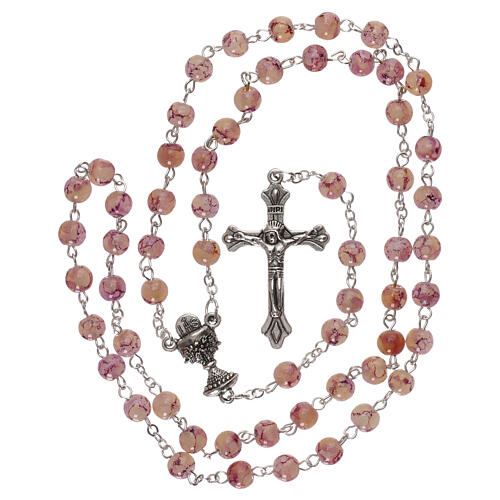 Glass rosary with pink marbled effect 4