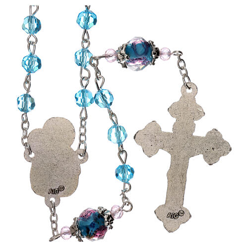 Crystal rosary with light bleu decorated beads and Virgin with Child medal 2