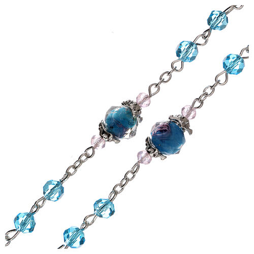 Rosario perlas decoradas Virgen con niño cristal azul 3 mm 3