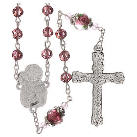 Crystal rosary with brown decorated beads and Virgin with Child medal