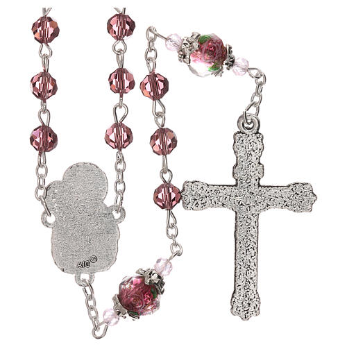 Crystal rosary with brown decorated beads and Virgin with Child medal 2