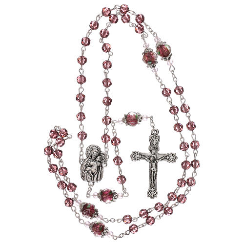 Crystal rosary with brown decorated beads and Virgin with Child medal 4