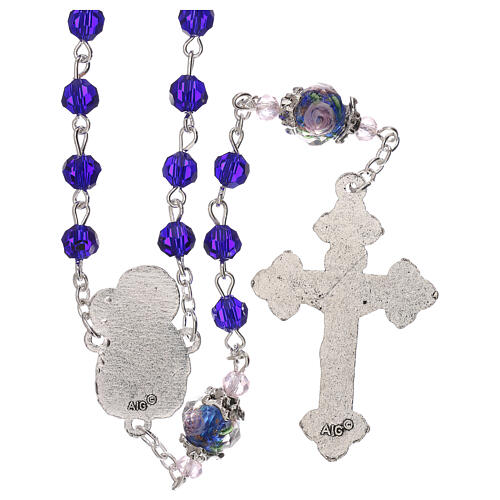 Crystal rosary with bleu decorated beads and Virgin with Child medal 2