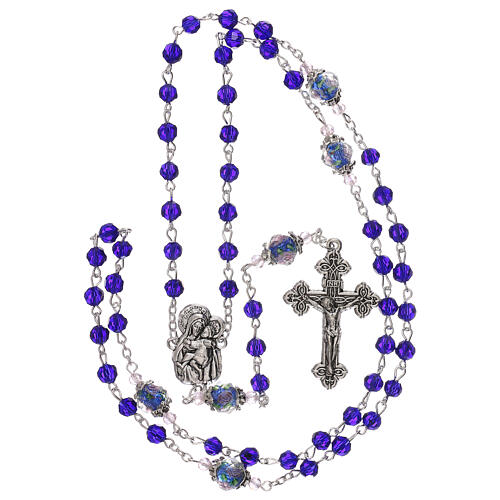 Crystal rosary with bleu decorated beads and Virgin with Child medal 4