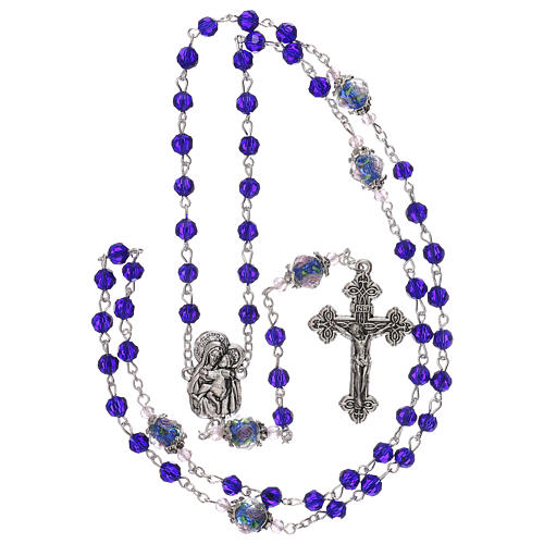 Różaniec Madonna z Dzieciątkiem dekorowany niebieskimi perełkami z prawdziwego kryształu 4