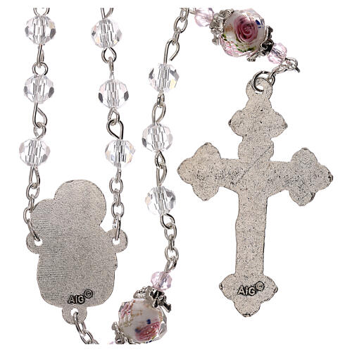 Transparent crystal rosary 3 mm, Virgin with Child medal and decorated Pater 2