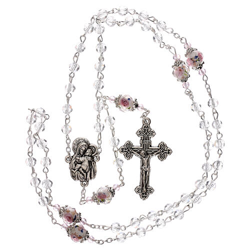Transparent crystal rosary 3 mm, Virgin with Child medal and decorated Pater 4