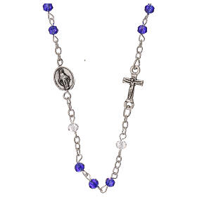 Halskette Rosenkranz mit blauen Kristallperlen und Motiv von Jesus Christus, 3 mm