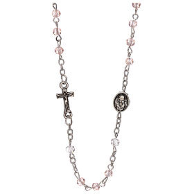 Halskette Rosenkranz mit rosafarbenen Kristallperlen und Motiv eines Engelchens, 3 mm