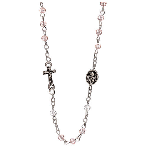 Halskette Rosenkranz mit rosafarbenen Kristallperlen und Motiv eines Engelchens, 3 mm 1