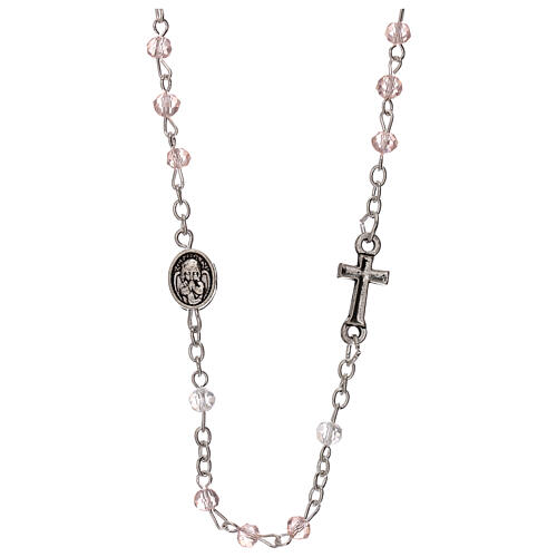 Halskette Rosenkranz mit rosafarbenen Kristallperlen und Motiv eines Engelchens, 3 mm 2
