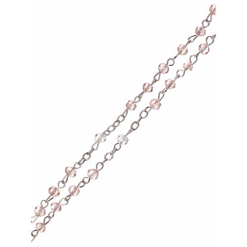Halskette Rosenkranz mit rosafarbenen Kristallperlen und Motiv eines Engelchens, 3 mm 3