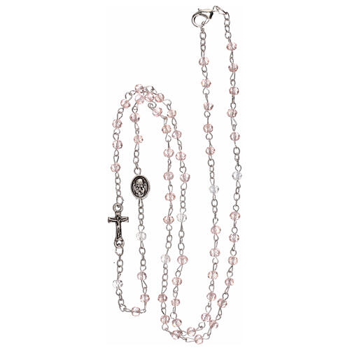 Halskette Rosenkranz mit rosafarbenen Kristallperlen und Motiv eines Engelchens, 3 mm 4