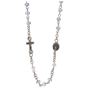 Rosenkranz Halskette mit hellblauen Kristallperlen Unsere Liebe Frau von Fátima, 3 mm