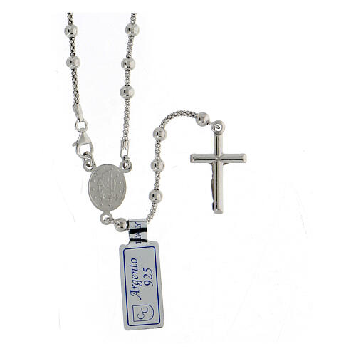 Collar rosario Virgen Misericordiosa plata 925 granos 2 mm 2