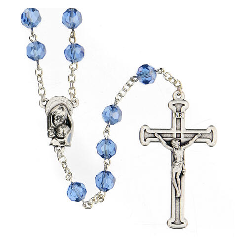 Light blue crystal rosary with 5 mm beads and Virgin with Child 1