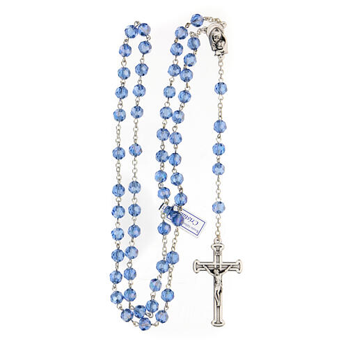 Light blue crystal rosary with 5 mm beads and Virgin with Child 4