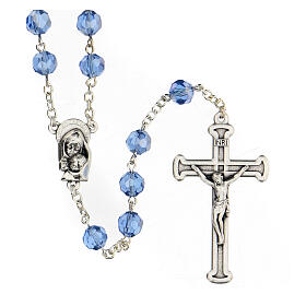Rosary with light blue crystal beads 5 mm Merciful Mary medal