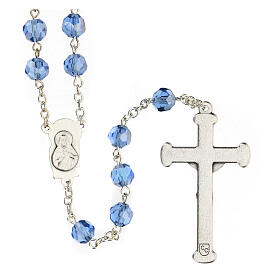 Rosary with light blue crystal beads 5 mm Merciful Mary medal