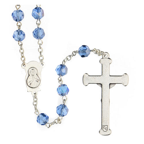 Rosary with light blue crystal beads 5 mm Merciful Mary medal 2