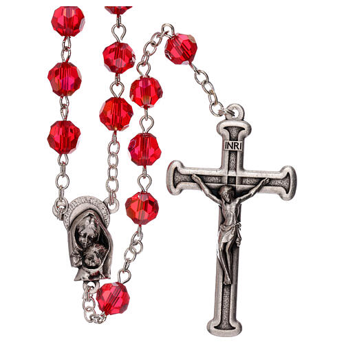 Red crystal rosary with 5 mm beads and Virgin with Child 1