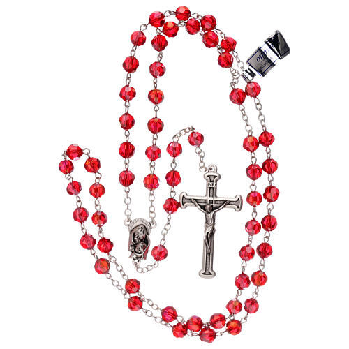 Red crystal rosary with 5 mm beads and Virgin with Child 4