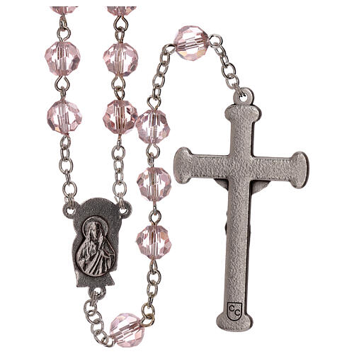 Pink crystal rosary with 5 mm beads and Virgin with Child 2