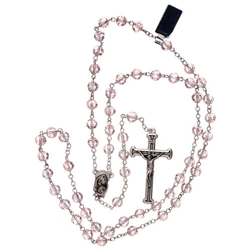 Pink crystal rosary with 5 mm beads and Virgin with Child 4