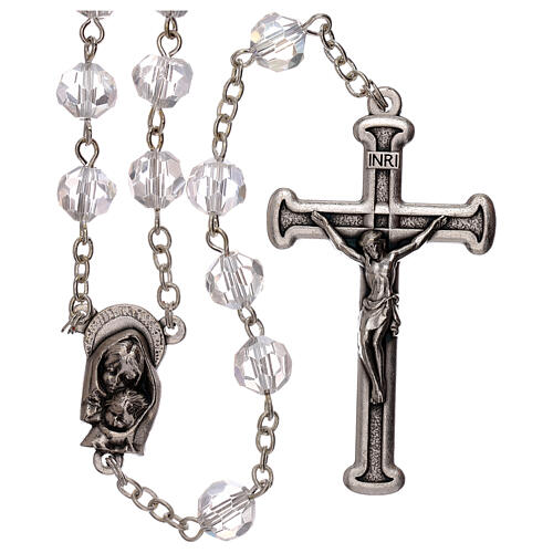Transparent crystal rosary with 5 mm beads and Virgin with Child 1