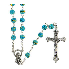 Rosary with aquamarine glass beads 6 mm