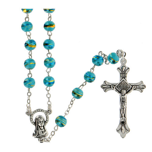 Rosary with aquamarine glass beads 6 mm 1