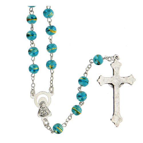 Glass rosary with acqua blue beads 6 mm 2