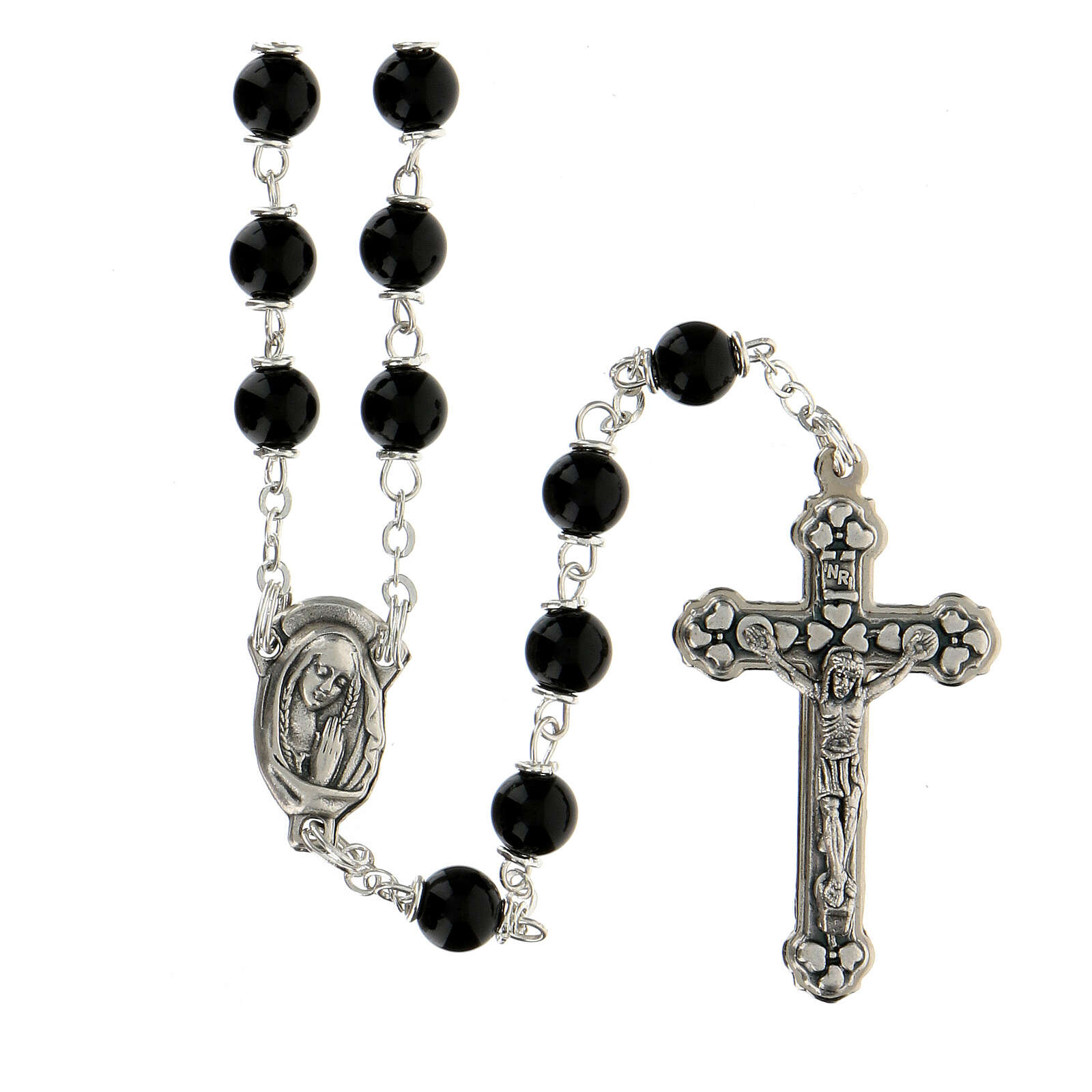 Rosary with round polished black glass beads 6 mm | online sales on ...