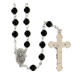 Rosary with round polished black glass beads 6 mm