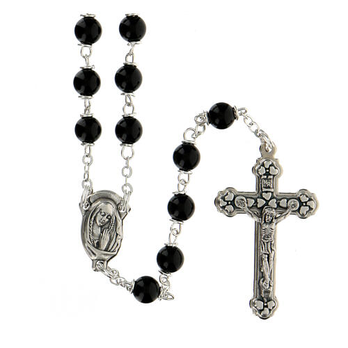 Rosary with round polished black glass beads 6 mm 1