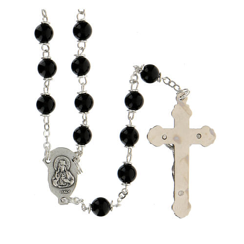 Rosary with round polished black glass beads 6 mm 2