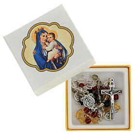 Semi-crystal rosary with Virgin with Child, brown, 6 mm