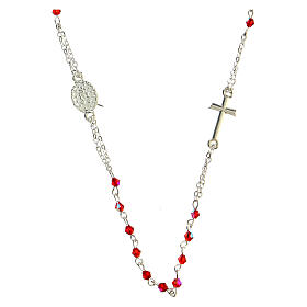 Rosary choker with Miraculous Medal and 3 mm red crystal beads