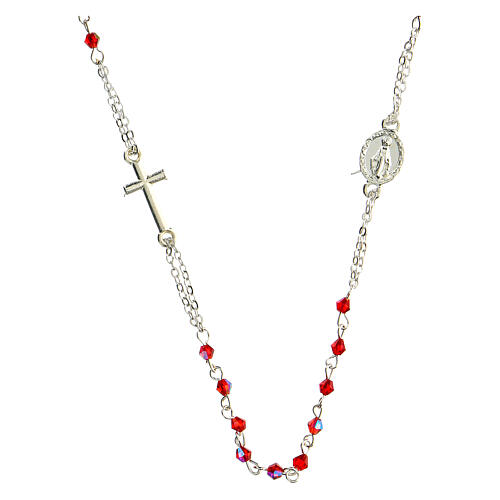 Rosary choker with Miraculous Medal and 3 mm red crystal beads 1