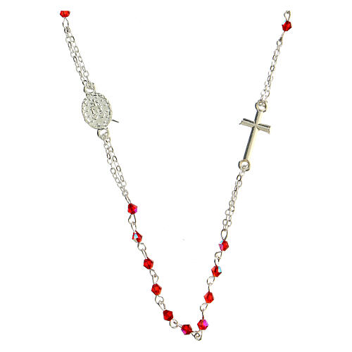 Rosary choker with Miraculous Medal and 3 mm red crystal beads 2
