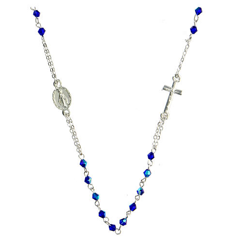 Rosary choker with Miraculous Medal and 3 mm blue crystal beads 1