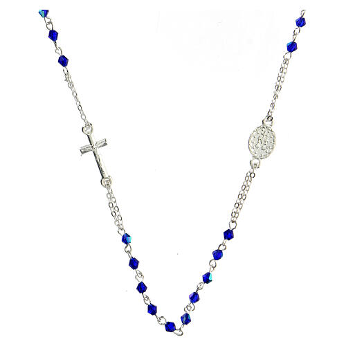 Rosary choker with Miraculous Medal and 3 mm blue crystal beads 2
