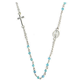 Rosary choker with Miraculous Medal and 3 mm light blue crystal beads