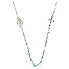 Rosary choker with Miraculous Medal and 3 mm light blue crystal beads
