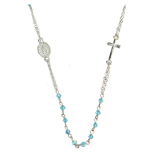 Rosary choker with Miraculous Medal and 3 mm light blue crystal beads 2