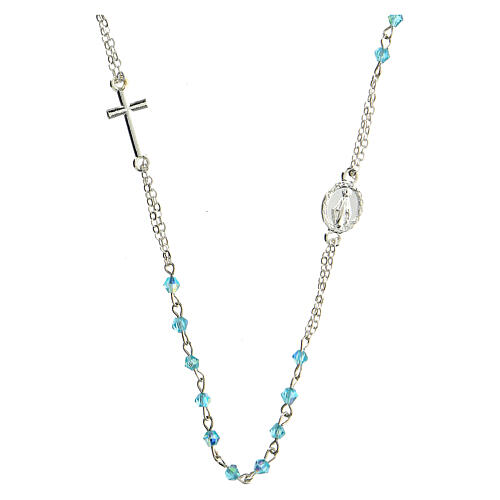 Round-neck rosary with 3 mm light blue faceted beads 1